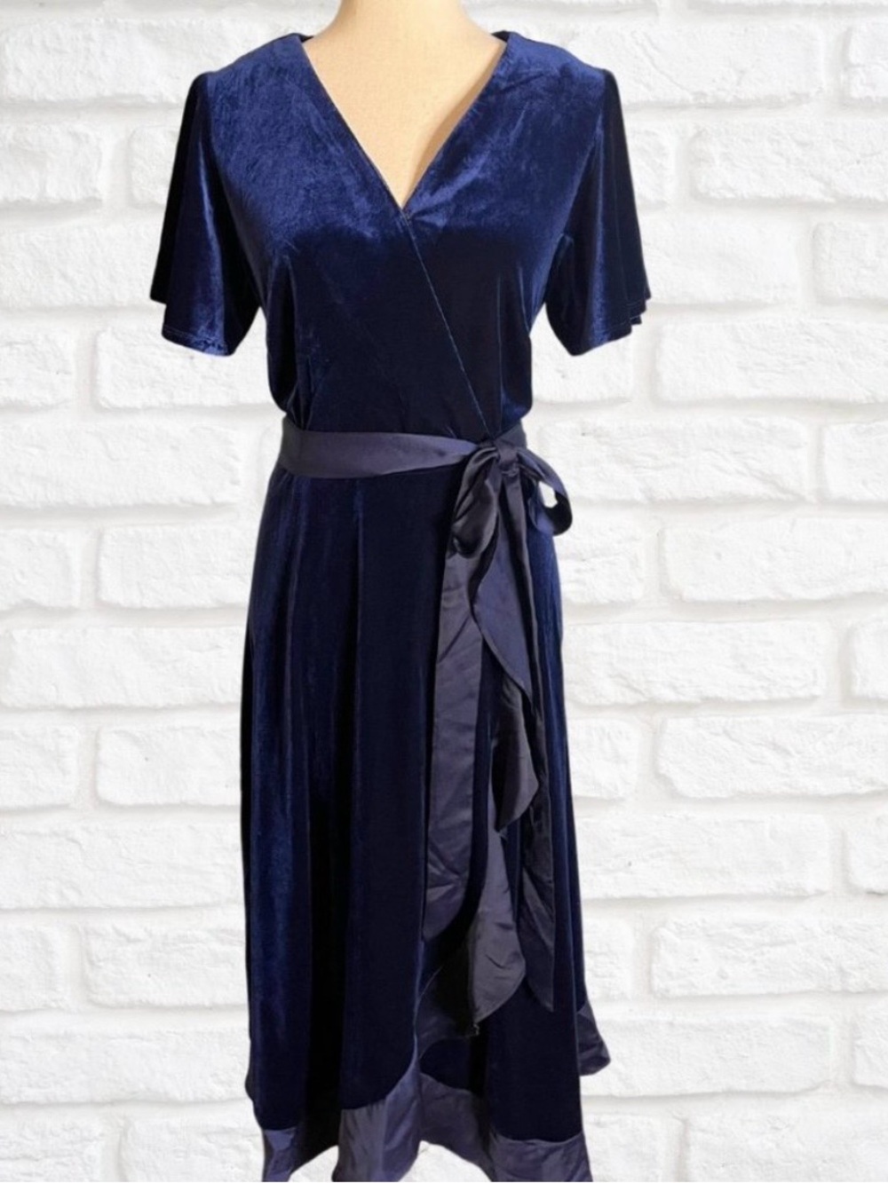 torrid Navy Velvet Wrap Midi Dress with Satin Tie